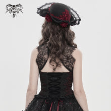 Load image into Gallery viewer, SHT161 Gothic V-Neck Backless Cropped T-Shirt with Eyelash Lace Shoulders
