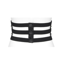 Load image into Gallery viewer, AS311 Punk-style elastic belt featuring snakeskin-effect leather, demon eye motif, and stud embellishments
