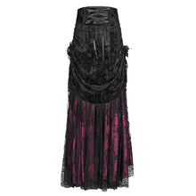 Load image into Gallery viewer, ESKT05002 Black and red Women High Waist Rose Embossed Velvet Tasseled Skirt
