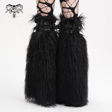 Load image into Gallery viewer, AS191 Punk black coffin fur women leg warmers with loops
