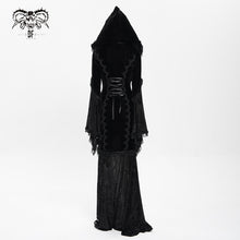 Load image into Gallery viewer, SKT24001 Black Long Trumpet Sleeve Gothic Fishtail Hooded Dress
