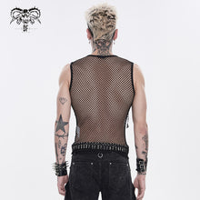 Load image into Gallery viewer, TT317 Large Diamond Mesh &amp; Faux Leather Paneled Woven Punk T-Shirt

