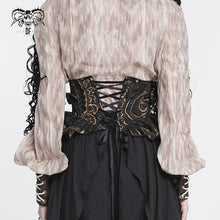 Load image into Gallery viewer, AS299 Black and Apricot Paisley Gothic Waist Belt
