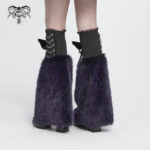 Load image into Gallery viewer, AS308 Black and purple fox fur mid-length plush leg warmers
