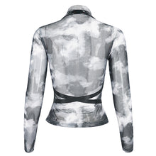 Load image into Gallery viewer, TT266 Punk tie-dyed mesh leather strip embellished women&#39;s T-shirt
