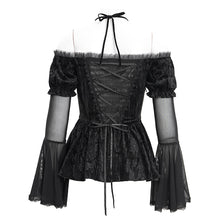 Load image into Gallery viewer, ETT038 Embossed velvet off-shoulder long-sleeved women&#39;s T-shirt
