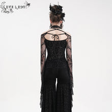 Load image into Gallery viewer, ETT037 Flocked knitted off-shoulder halter neck long-sleeved short T-shirt
