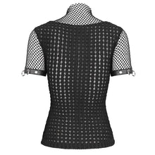 Load image into Gallery viewer, TT265 Punk big diamond mesh striped embossed knitted women&#39;s T-shirt
