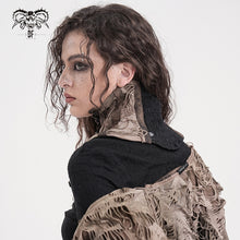 Load image into Gallery viewer, CA046 Steampunk brown zipper up tie-dye ripped knitted collar for women
