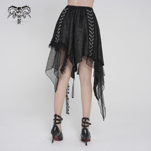 Load image into Gallery viewer, SKT257 Distressed Rib-Knit Irregular Mesh Patchwork Punk-Style Mini Skirt

