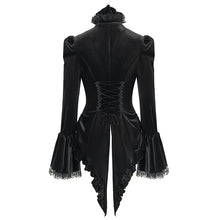 Load image into Gallery viewer, SHT14101 Black Women Glossy Velvet Swallowtail Shirts
