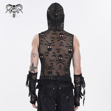 Load image into Gallery viewer, TT321 Punk Skull Mesh Hooded Sleeveless T-Shirt
