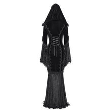Load image into Gallery viewer, SKT24001 Black Long Trumpet Sleeve Gothic Fishtail Hooded Dress
