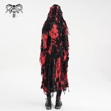 Load image into Gallery viewer, CT245 Black and Red women ragged Tie-dyed striped long-sleeved hooded long coat
