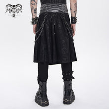 Load image into Gallery viewer, SKT261 Gold-Stamped Twill and Faux Leather Pleated Punk Skirt
