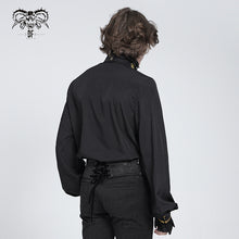 Load image into Gallery viewer, SHT02301 Men Gothic black and gold embroidered lace sleeves bow tie chiffon shirts
