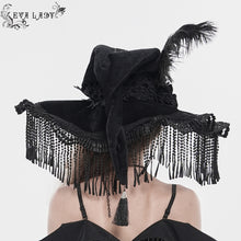 Load image into Gallery viewer, EAS043 Polka-Dot Wizard Hat with Long Tassels, Feathers and Rose
