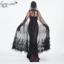 Load image into Gallery viewer, ECA016 Gothic sequined feather hooded women&#39;s long cloak
