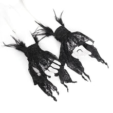 Load image into Gallery viewer, EGE00201 Black gothic Flocked rose mesh feather sleeves

