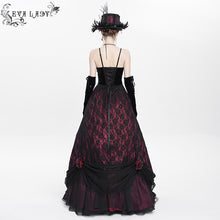 Load image into Gallery viewer, ESKT062 Burgundy rose jacquard fabric dress
