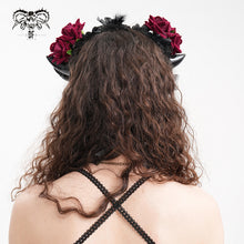Load image into Gallery viewer, AS196 Black and red gothic party cosplay Devil Rose Horn Hairpin Headband
