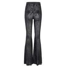 Load image into Gallery viewer, PT253 black women flocked spider web mesh flared trousers
