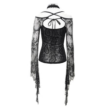Load image into Gallery viewer, ETT037 Flocked knitted off-shoulder halter neck long-sleeved short T-shirt
