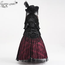 Load image into Gallery viewer, ESKT05002 Black and red Women High Waist Rose Embossed Velvet Tasseled Skirt

