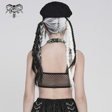 Load image into Gallery viewer, TT308 Punk Faux Leather Woven Heart-Shaped Strappy T-Shirt
