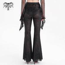 Load image into Gallery viewer, PT253 black women flocked spider web mesh flared trousers
