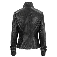 Load image into Gallery viewer, CT212 Stand collar strappy crackled leather jacket
