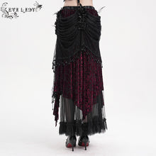 Load image into Gallery viewer, ESKT051 Women Burnt Out Velvet and Diamond Flower Mesh Gothic Skirt
