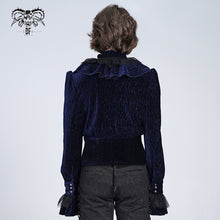 Load image into Gallery viewer, SHT13302 Blue Pleated velvet V-neck shirts
