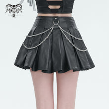Load image into Gallery viewer, SKT166 Faux leather tied with rope pleated skirt with chain
