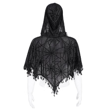 Load image into Gallery viewer, CA047 Women Gothic Flocked Spider Web Hooded Shawl
