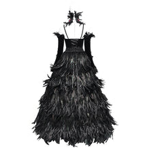 Load image into Gallery viewer, ESKT075 Gothic party Custom-made black feather big dress
