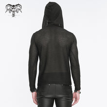 Load image into Gallery viewer, TT262 Punk striped knitted hooded T-shirt
