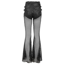 Load image into Gallery viewer, PT209 Faux leather and mesh spliced side bandage flared pants
