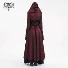 Load image into Gallery viewer, CT24702 Red Women Gothic long hooded long sleeve lace coat

