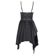 Load image into Gallery viewer, SKT214 Punk faux leather elastic rubberized twill mesh suspender dress
