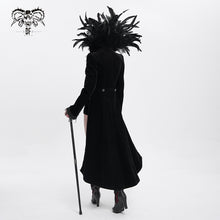 Load image into Gallery viewer, ECT004 Festival short front long back feather stand collar velveteen gothic women black long coat
