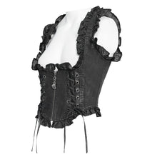 Load image into Gallery viewer, WT10001 Whole-Garment Enzyme-Washed, Two-Tone Woven Punk Cropped Vest

