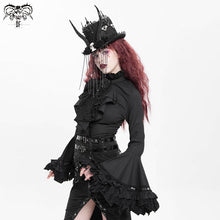 Load image into Gallery viewer, SHT00901 Women gothic big flared sleeves lace up black cotton blouse with necktie

