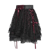 Load image into Gallery viewer, SKT25901 Sequined Mesh and Flat Grid-Paneled Lolita Miniskirt
