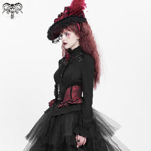 Load image into Gallery viewer, SHT07601 Autumn 3D appliqued shoulder lace stand collar striped black gothic women blouse
