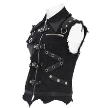 Load image into Gallery viewer, WT091 Asymmetric Twill and Leather Punk Vest
