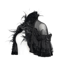 Load image into Gallery viewer, ECA021 Feather-decorated neckline faux silk Gothic shawl
