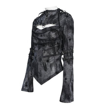 Load image into Gallery viewer, TT312 Punk Flocked Mesh High-Neck Draped-Collar Long-Sleeve T-Shirt
