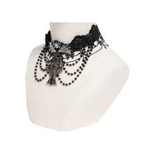Load image into Gallery viewer, AS273 Gothic Necklace with Bow, Tassels, Lace, and Fine Beaded Chain Pendant
