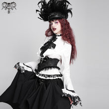 Load image into Gallery viewer, SHT00902 party gothic big flared sleeves bandage black and white color contrast women blouse with necktie

